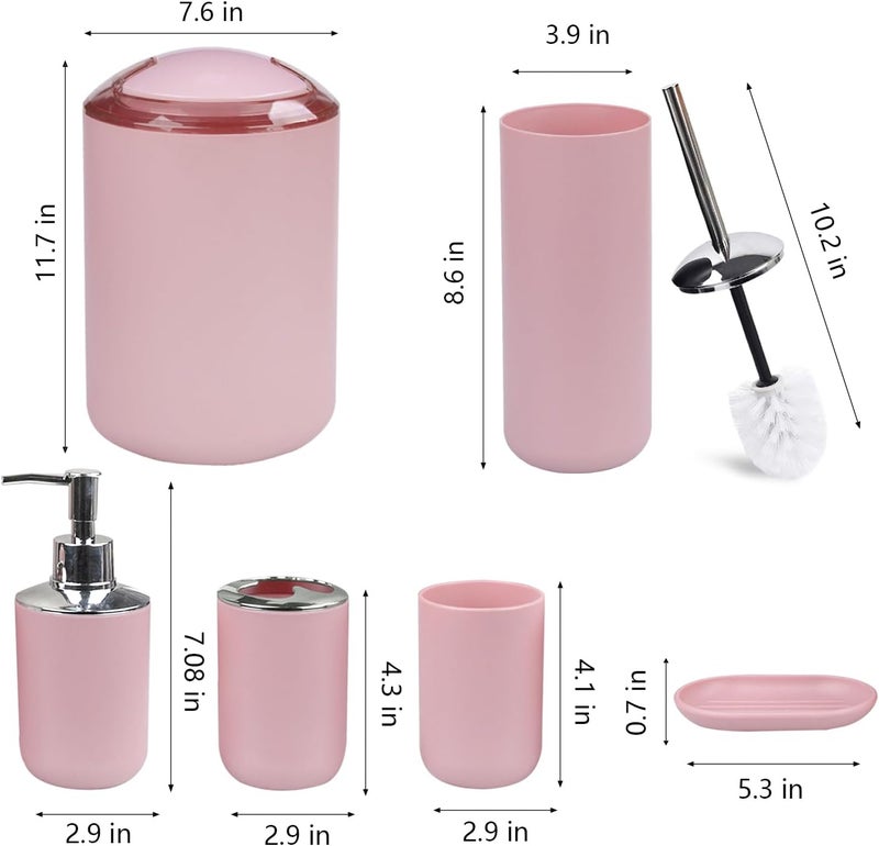 CERBIOR Bathroom Accessories Set 6 Piece Bath Ensemble Includes Soap Dispenser, Toothbrush Holder, Toothbrush Cup, Soap Dish for Decorative Countertop and Housewarming Gift (Blush pink-8pcs) - Image 2