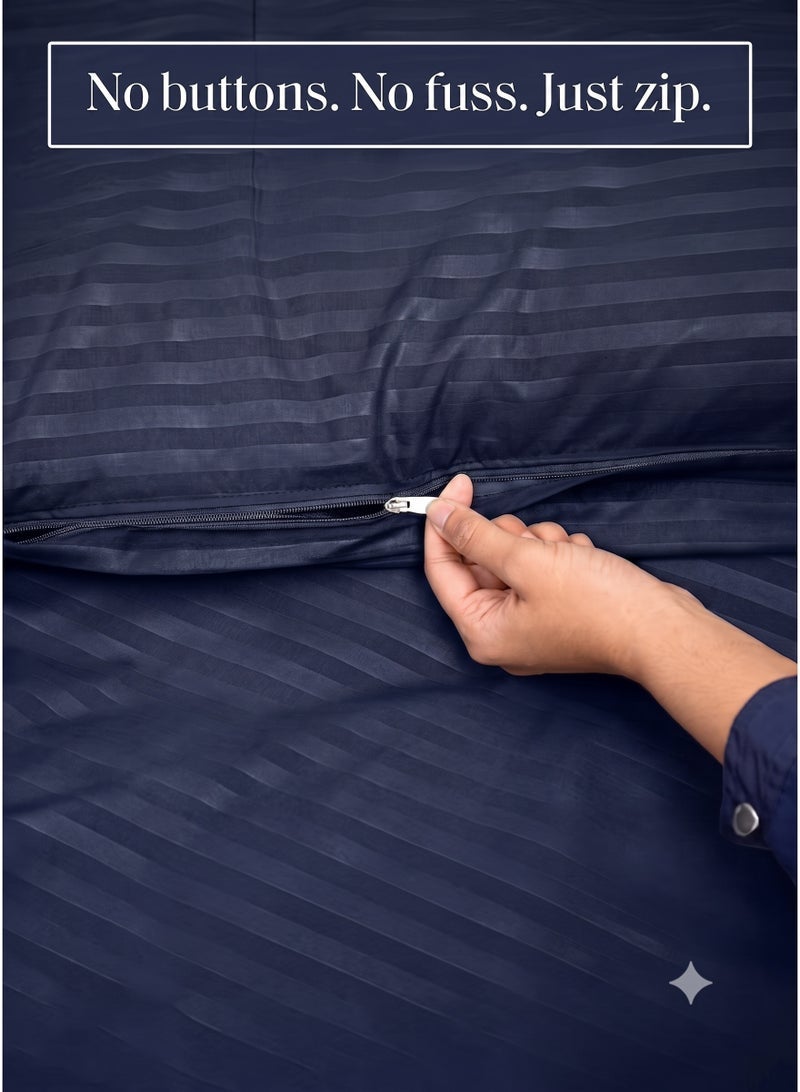 6-Piece Premium Striped Bedding Set King Size 220x240 cm, Luxury Duvet Cover Set with Fitted Sheet 200x200 cm & 4 Pillowcases 50x70 cm, Ultra Soft Breathable Wrinkle Resistant Bed Linen - Image 4