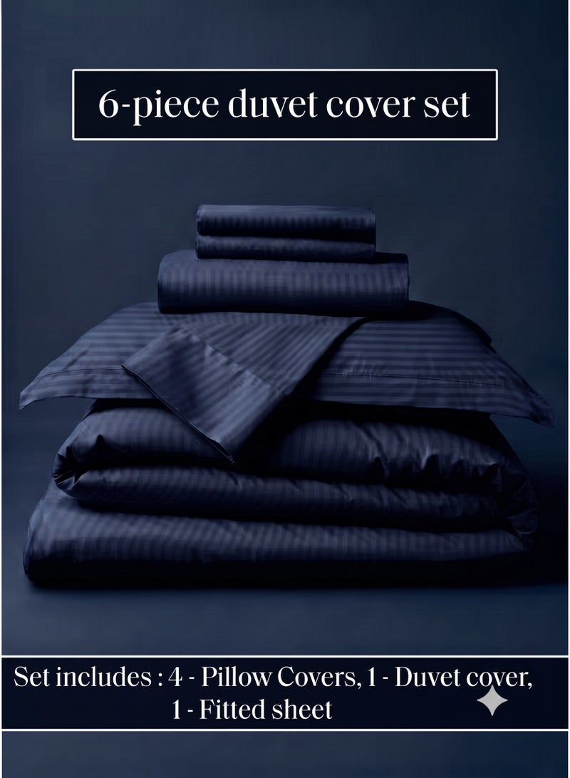 6-Piece Premium Striped Bedding Set King Size 220x240 cm, Luxury Duvet Cover Set with Fitted Sheet 200x200 cm & 4 Pillowcases 50x70 cm, Ultra Soft Breathable Wrinkle Resistant Bed Linen - Image 2