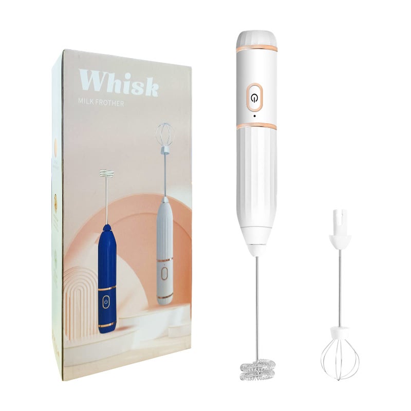 KMYC Milk Frother for Coffee Handheld Electric Rechargeable Double Whisks 2 in 1 Hand Drink Mixer Foamer for Cappuccino Latte Hot ChocolateSmall Egg Wisking Tool White