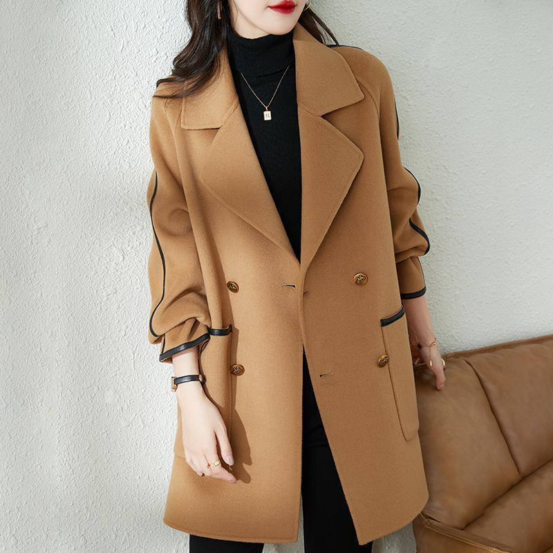 Wool Jacket Fashion Korean Raglan Sleeve Double Breasted Elegant Suit Collar Imitation Wool Coat - Image 2