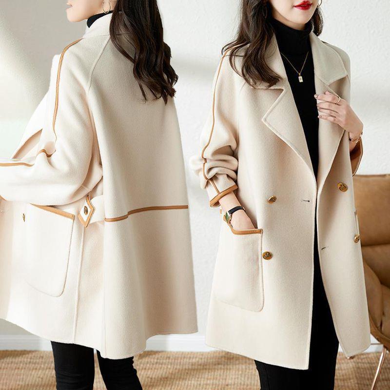 Wool Jacket Fashion Korean Raglan Sleeve Double Breasted Elegant Suit Collar Imitation Wool Coat - Image 5