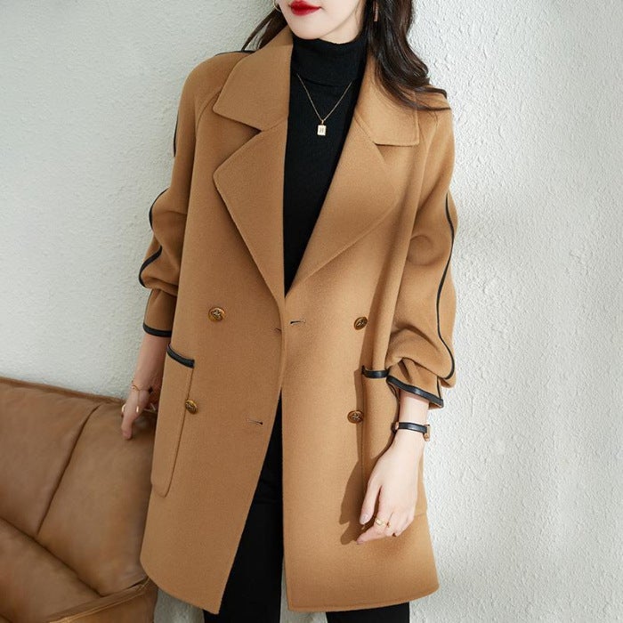 Wool Jacket Fashion Korean Raglan Sleeve Double Breasted Elegant Suit Collar Imitation Wool Coat - Image 1