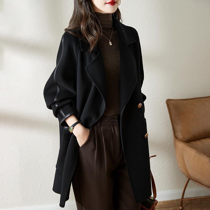 Wool Jacket Fashion Korean Raglan Sleeve Double Breasted Elegant Suit Collar Imitation Wool Coat - Image 3