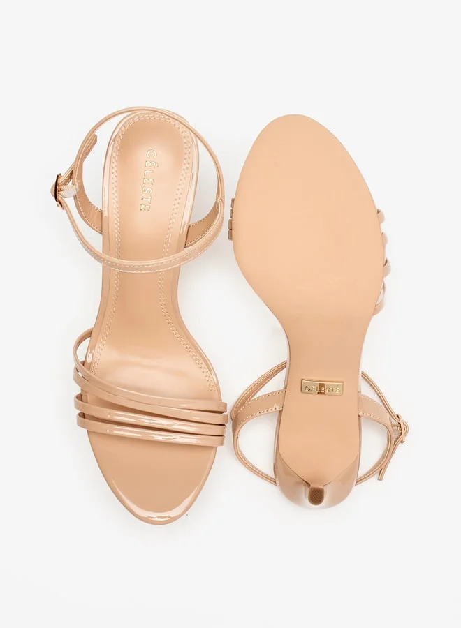 سيليست Women's Solid Ankle Strap Sandals with Stiletto Heels and Buckle Closure