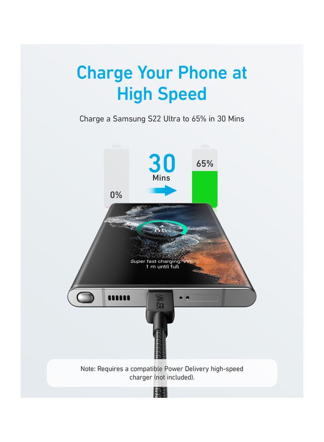 Anker 322 USB-C to USB-C 3ft Braided Cable A81F5H11 Black - Image 2