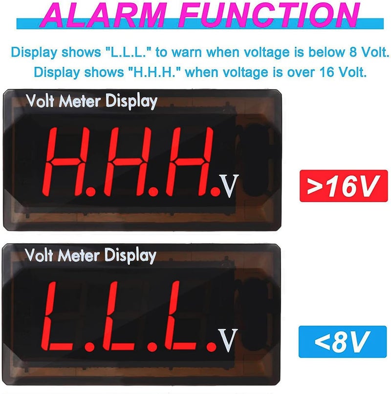 MEETOOT مقياس جهد LED مضاد للماء MEETOOT - أحمر 12V عرض رقمي - Image 3