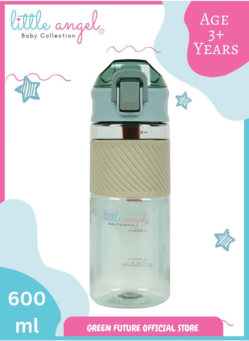 Little Angel Kids Water Bottle, High Quality 600ml - Leak-Proof with Flip-Top Lid, Portable and Durable Plastic Design for School, Sports, Indoor & Outdoor - Green  - Image 1