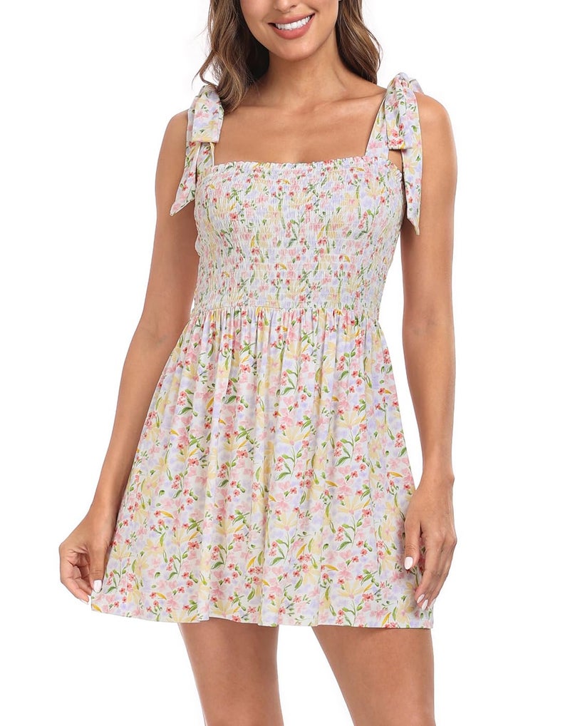HDE Women's Romper Dress with Built in Shorts Summer Smocked Mini Sundress Spring Floral - XXL - Image 4