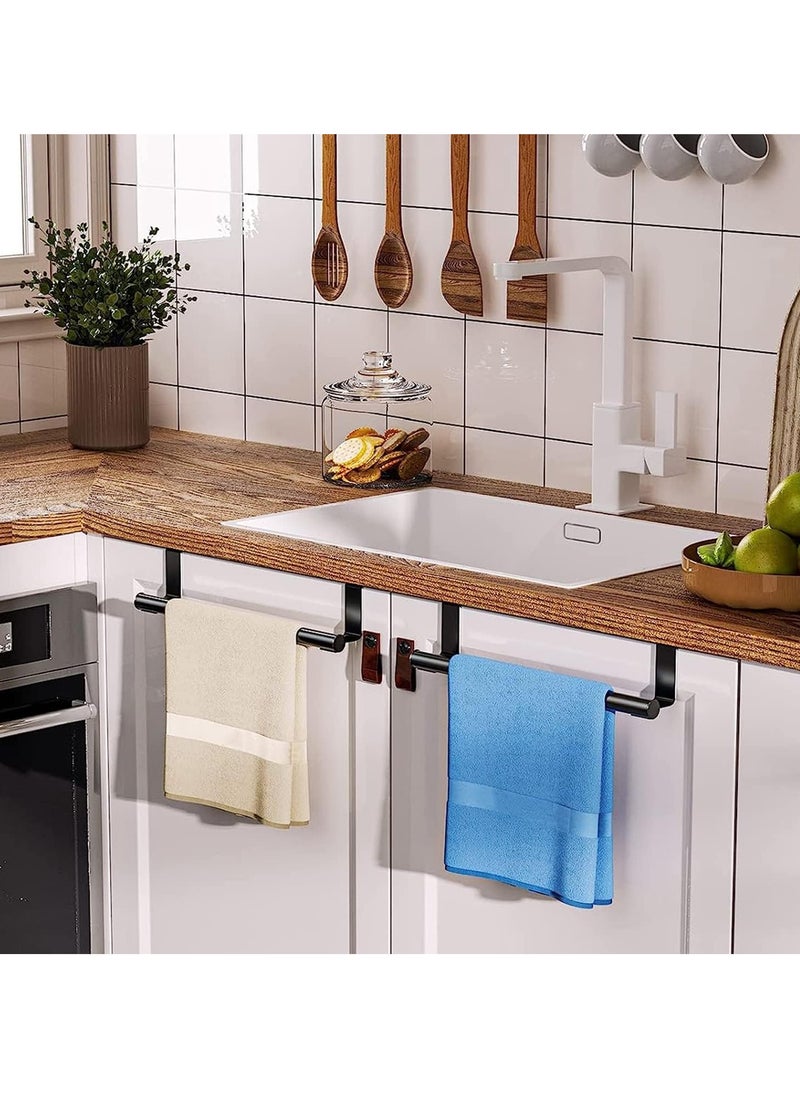 Bukela 2 Pack Over the Door Towel Rail, Black Kitchen Towel Holder with Protective Pads, Stainless Steel Kitchen Towel Rail No Drilling, Rustproof Tea Towel Rail for Cabinet Door, 23.5cm  - Image 3