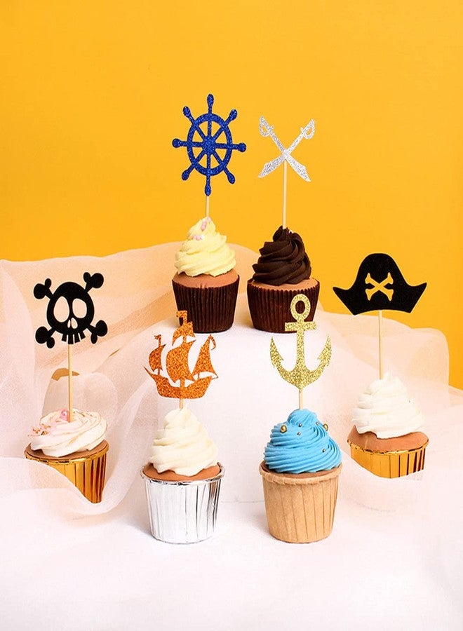Kawailay Pirate Theme Cake Topper - Pirate Ship, Happy Birthday, Nautical Sail Ship, Cake Picks, Dessert Muffin Toppers for Kids' Boy Birthday Party Decor - Image 4
