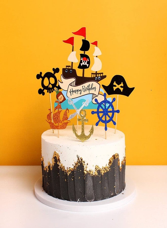 Kawailay Pirate Theme Cake Topper - Pirate Ship, Happy Birthday, Nautical Sail Ship, Cake Picks, Dessert Muffin Toppers for Kids' Boy Birthday Party Decor - Image 3