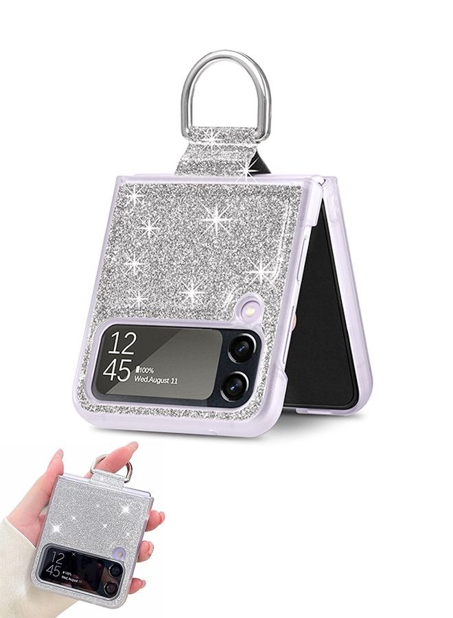 Glitter Crystal Hard PC Slim Case for Samsung Z Flip 4, Soft TPU Shockproof Protection Cover, Bling Luxury Protective Phone Case Shell(Silver) - Image 1