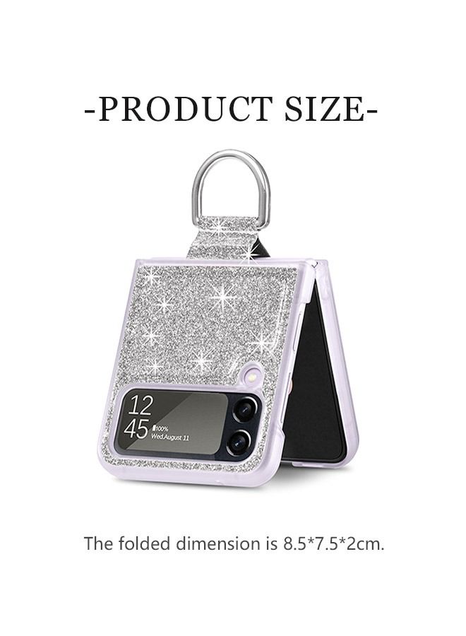 Glitter Crystal Hard PC Slim Case for Samsung Z Flip 4, Soft TPU Shockproof Protection Cover, Bling Luxury Protective Phone Case Shell(Silver) - Image 2