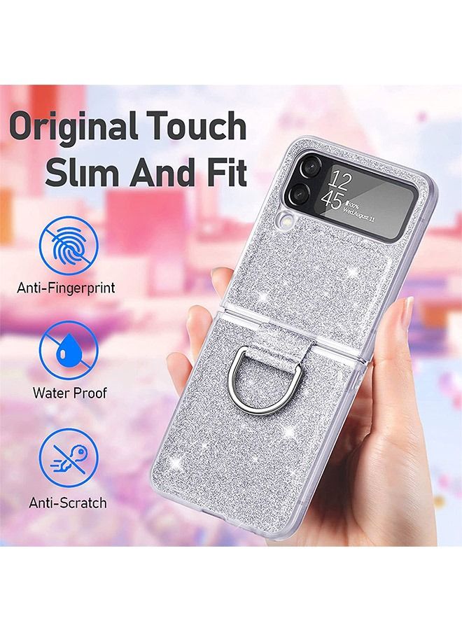 Glitter Crystal Hard PC Slim Case for Samsung Z Flip 4, Soft TPU Shockproof Protection Cover, Bling Luxury Protective Phone Case Shell(Silver) - Image 3