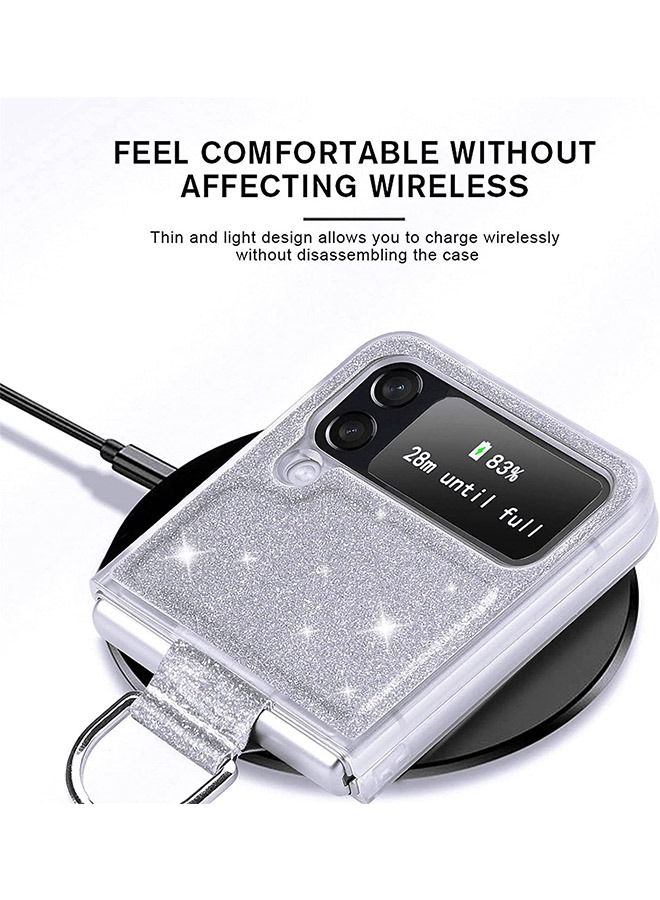 Glitter Crystal Hard PC Slim Case for Samsung Z Flip 4, Soft TPU Shockproof Protection Cover, Bling Luxury Protective Phone Case Shell(Silver) - Image 4
