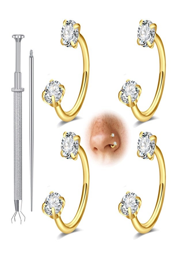 Longita Gold 20g Horseshoe Nose Ring for Women Double Gem Horse Shoe Nose Ring Hoop 8mm Surgical Steel Gold Cartilage Helix Tragus Earring Hoops Labret Lip Piercing Jewelry Small Septum Rings 20g 4pcs - Image 1