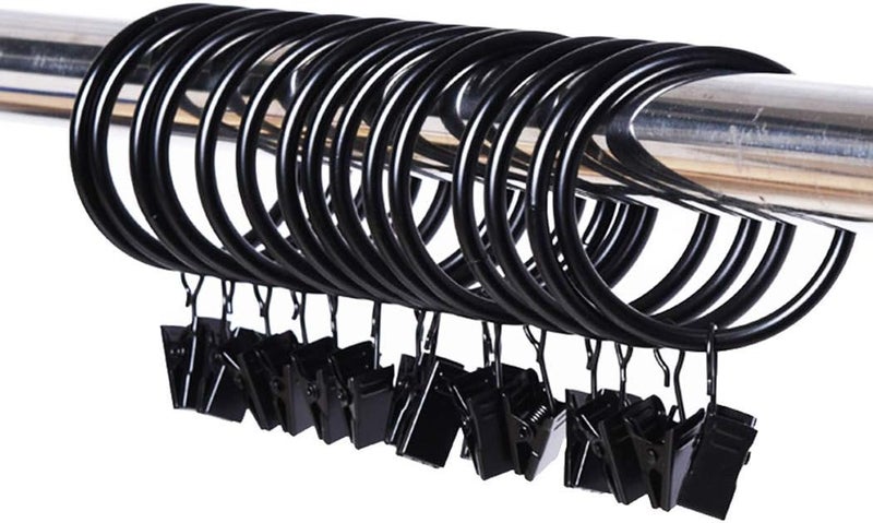 SeeRaphee Metal Drapery Black Curtain Rings With Clips Interior Diameter 38mm/1.5 Inch Electroplating Processing 20PCS - Image 1