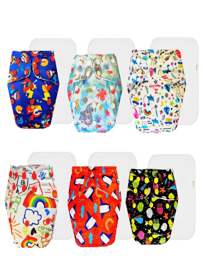 Dumbledo Premium Cloth Diaper with Cotton Insert (Pack of 6) | Snug Fit | Reusable & Washable | Quick Dry | Worry-Free Diapering | 3 Months - 3 Years | Unisex Baby - Image 1