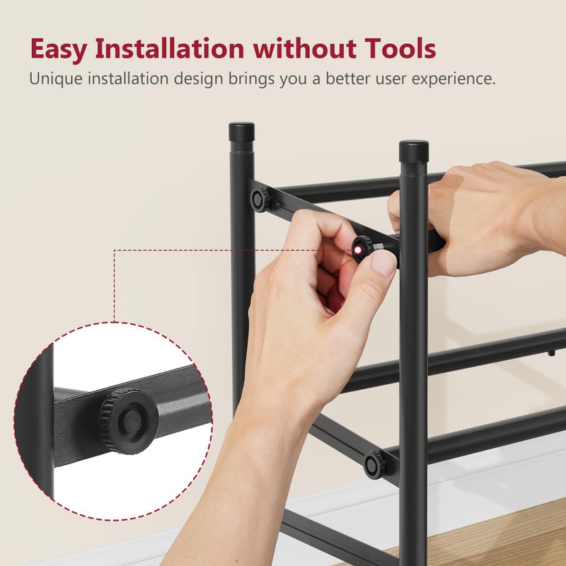 Tajsoon Expandable Shoe Rack for Closet 2 Tier, 28â€œ-41â€œ Adjustable & Stackable Shoe Shelf Storage, Metal Shoe Rack Organizer for Front Door Entrance, Closet, Garage, Entryway, Black - Image 3
