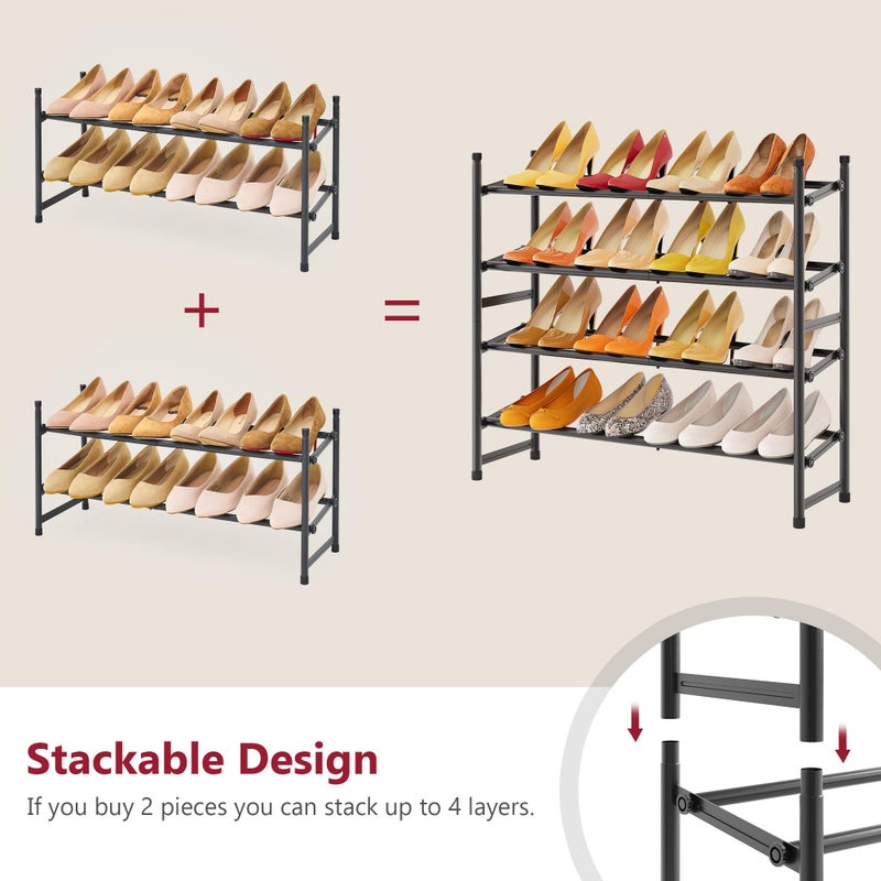 Tajsoon Expandable Shoe Rack for Closet 2 Tier, 28â€œ-41â€œ Adjustable & Stackable Shoe Shelf Storage, Metal Shoe Rack Organizer for Front Door Entrance, Closet, Garage, Entryway, Black - Image 5