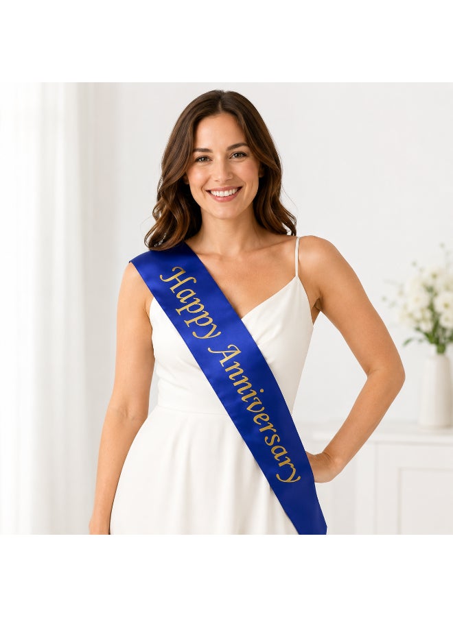 Dark Blue Happy Anniversary Party Sash, Anniversary Celebration Sash for Couples, Wedding Anniversary Party Accessory and Photo Prop - Image 2