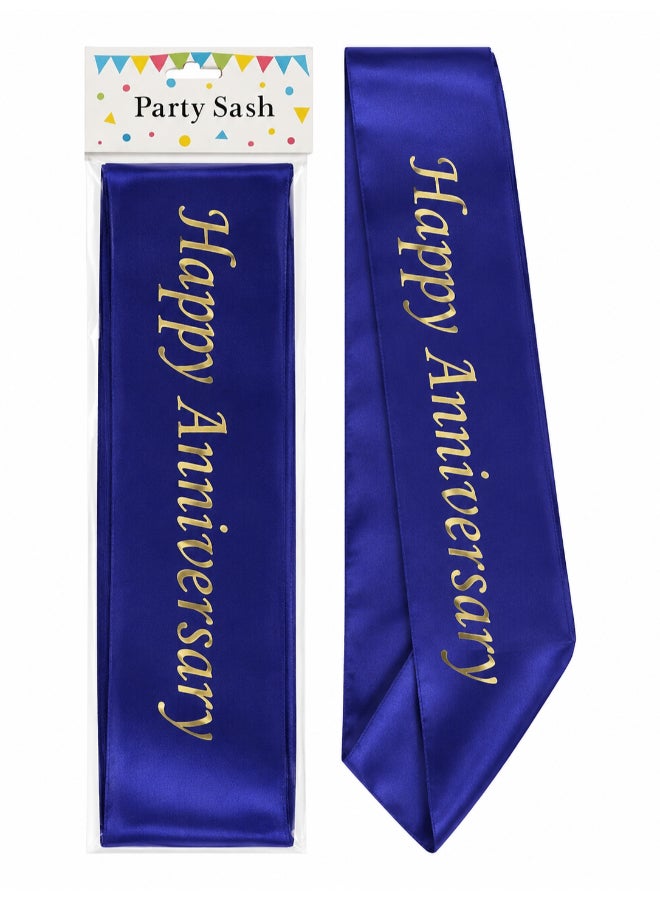 Dark Blue Happy Anniversary Party Sash, Anniversary Celebration Sash for Couples, Wedding Anniversary Party Accessory and Photo Prop - Image 1