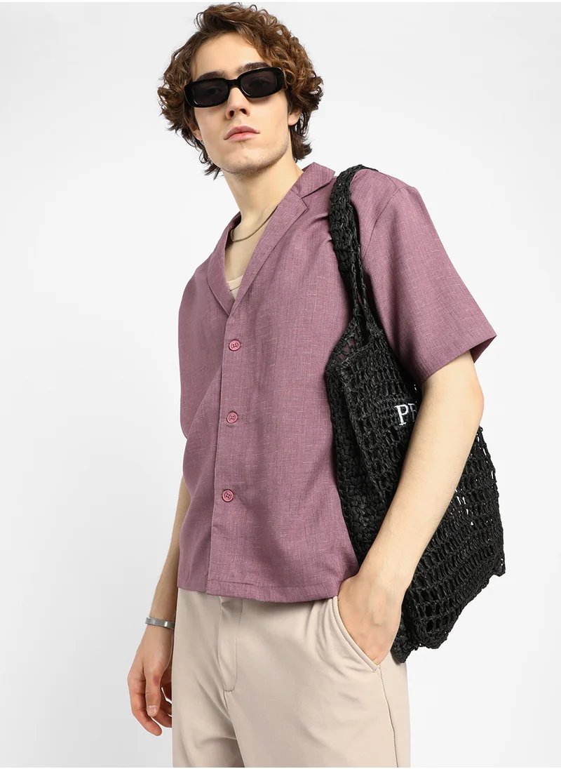 Campus Sutra Men's Brick Red Heathered Korean Oversized Shirt