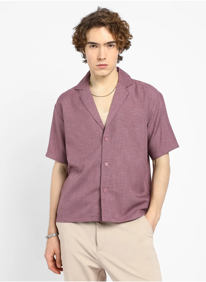 Campus Sutra Men's Brick Red Heathered Korean Oversized Shirt
