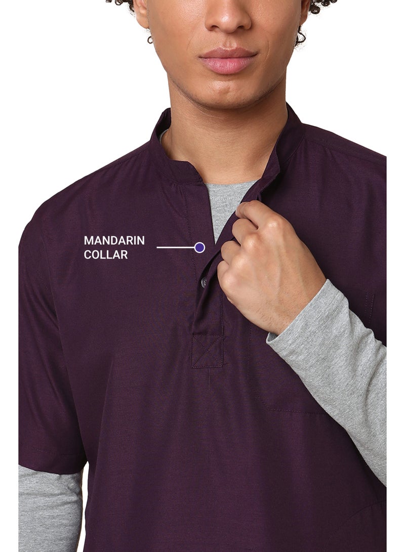 KNYA كنيا رجالي ياقة ماندارين ٥ جيب طقم زي طبي (نبيذي, متوسط) - Image 5