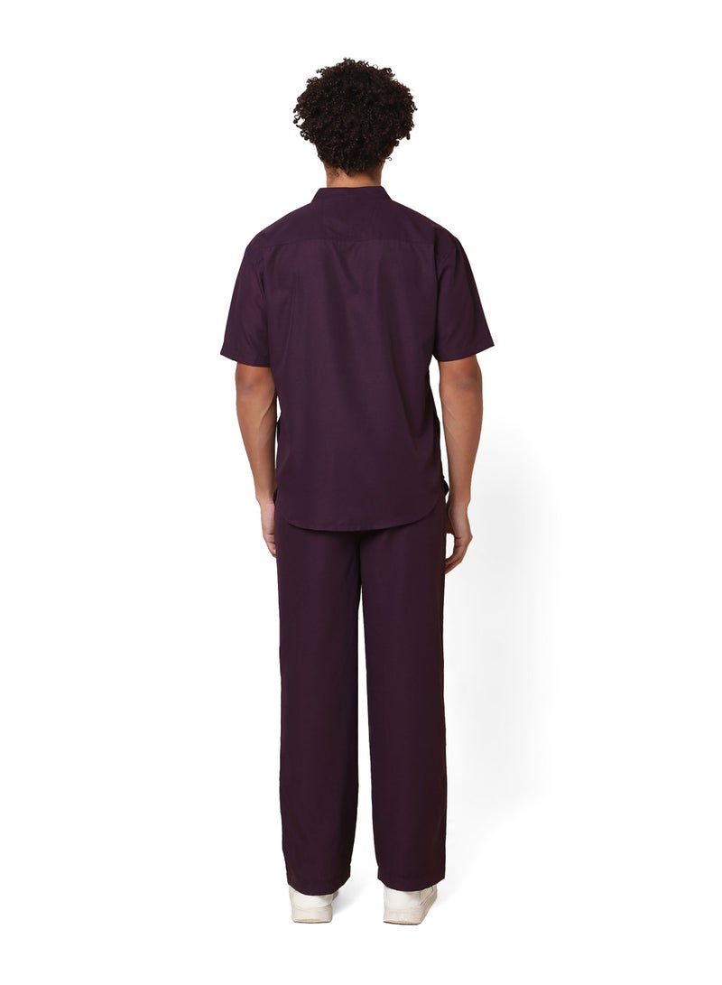 KNYA كنيا رجالي ياقة ماندارين ٥ جيب طقم زي طبي (نبيذي, متوسط) - Image 2