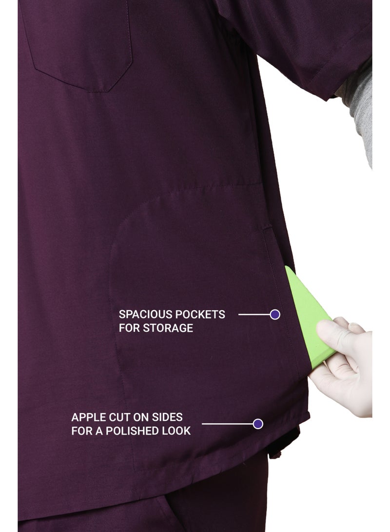 KNYA كنيا رجالي ياقة ماندارين ٥ جيب طقم زي طبي (نبيذي, متوسط) - Image 3