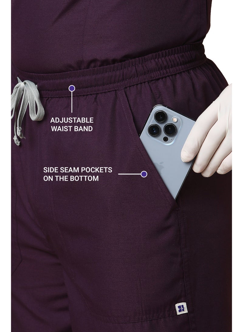 KNYA كنيا رجالي ياقة ماندارين ٥ جيب طقم زي طبي (نبيذي, متوسط) - Image 4