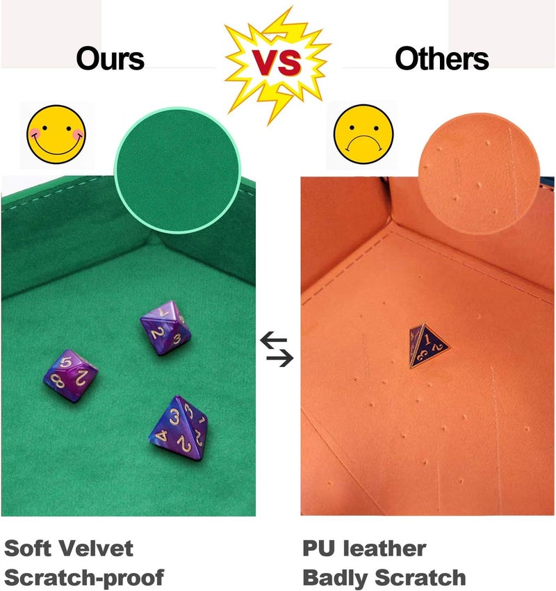K. T. Fancy Dice Tray 6 Pieces Folding D&D Dice Tray Dice Holder Storage Box for Rolling Dice Games Metal Dice Rolling Tray PU Leather and Velvet - Image 3