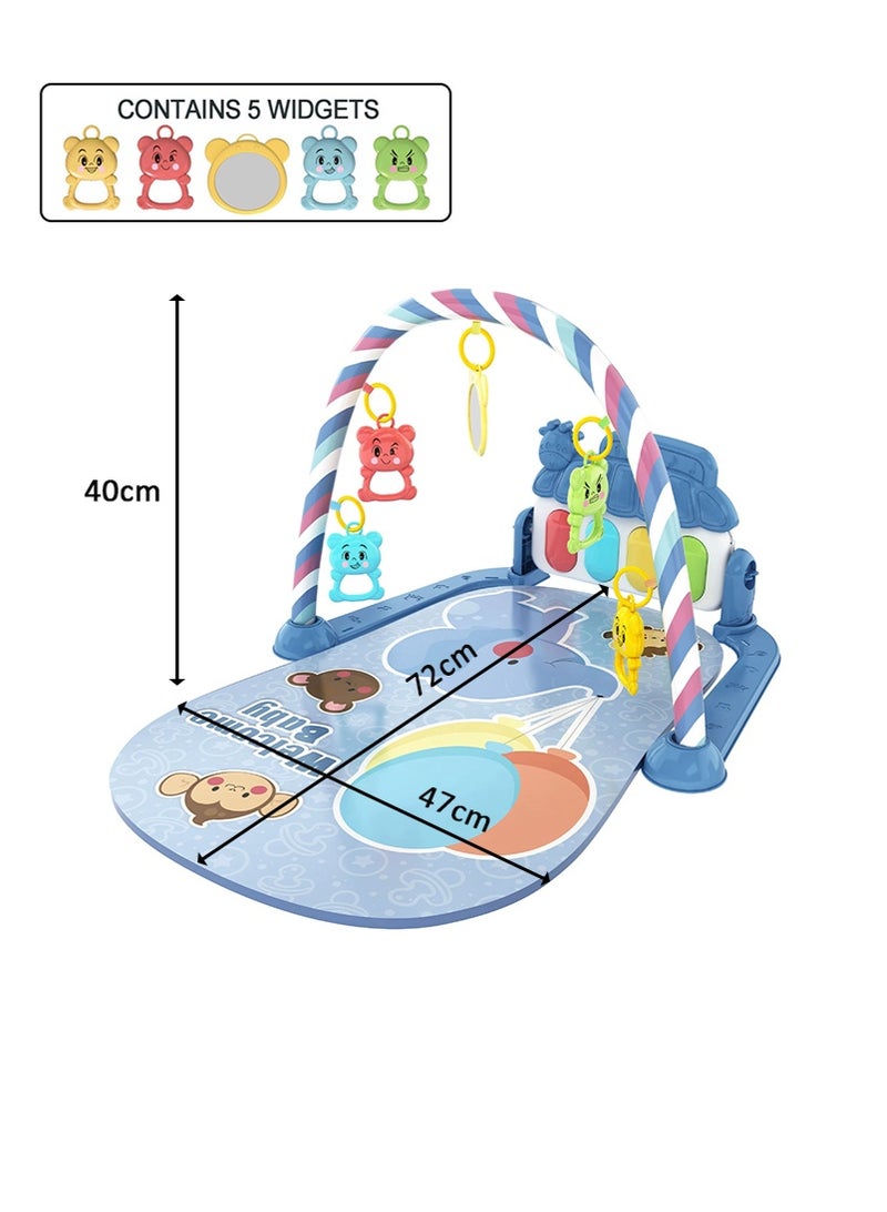 VUCATIN Baby Musical Piano Gym with Lights, Infant Play Mat with Grasping Toys, 0-36 Months Baby Piano Mat Early Learning Toy (Blue) - Image 3