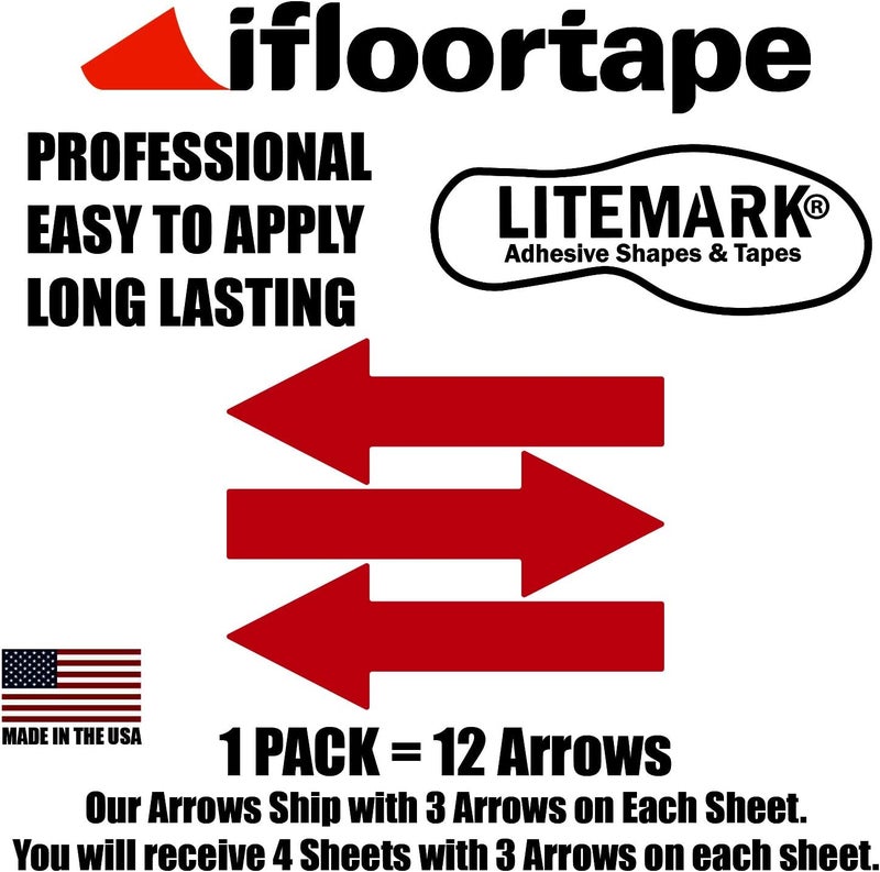 LiteMark Red Arrows - Durable Glossy Red 10 Inch Vinyl Arrow Decals | Floors, Walls, Signs | (Pack of 12 Arrows) - Image 3