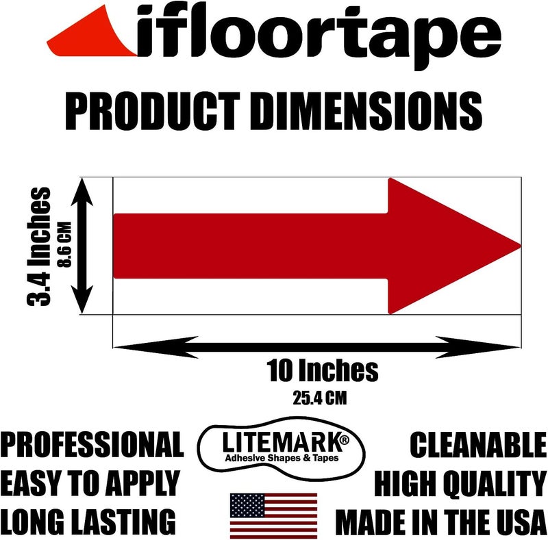 LiteMark Red Arrows - Durable Glossy Red 10 Inch Vinyl Arrow Decals | Floors, Walls, Signs | (Pack of 12 Arrows) - Image 2