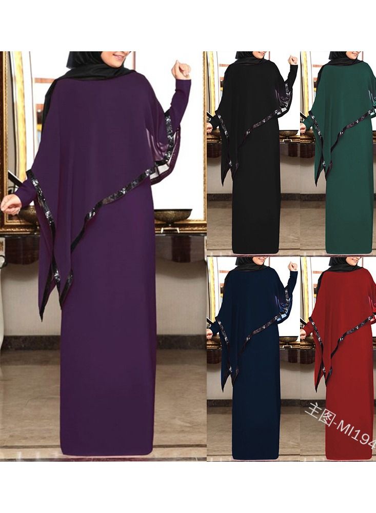 عباءة بأكمام طويلة مع حجاب باللون الأخضر - Image 2