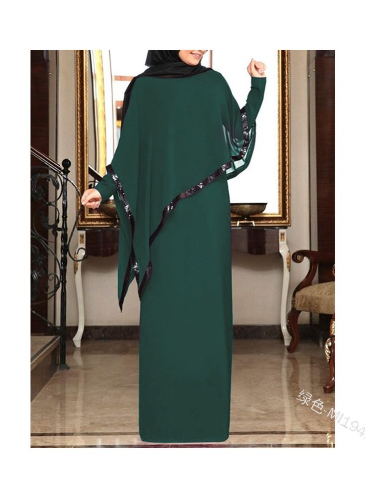 عباءة بأكمام طويلة مع حجاب باللون الأخضر - Image 1