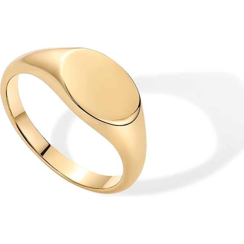PAVOI 14K Gold Plated Pinky Signet Ring for Women | Lightweight Statement Bands | Chunky Signet Stackable Rings - Image 1