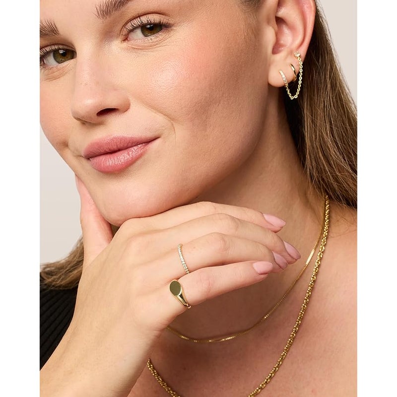 PAVOI 14K Gold Plated Pinky Signet Ring for Women | Lightweight Statement Bands | Chunky Signet Stackable Rings - Image 4