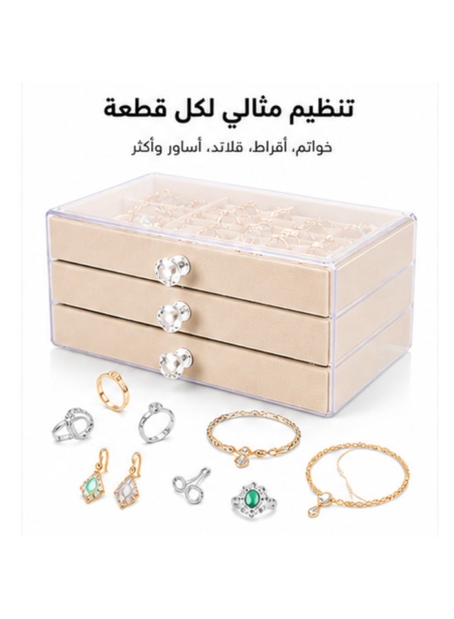 3 Layer Acrylic Jewelry Organizer Box with Velvet Drawers, Clear Storage Case for Rings, Earrings & Necklaces - Image 2