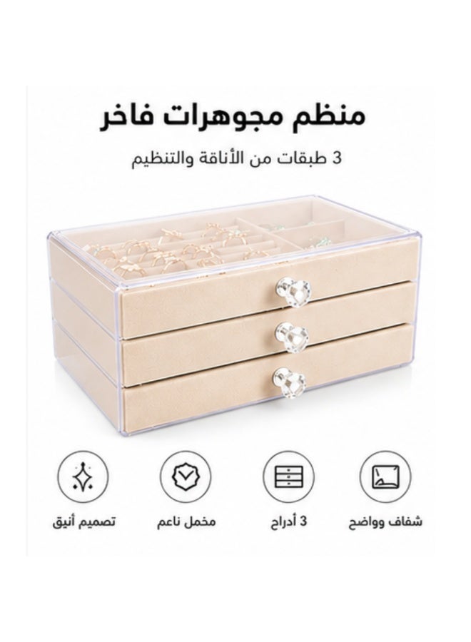3 Layer Acrylic Jewelry Organizer Box with Velvet Drawers, Clear Storage Case for Rings, Earrings & Necklaces - Image 1