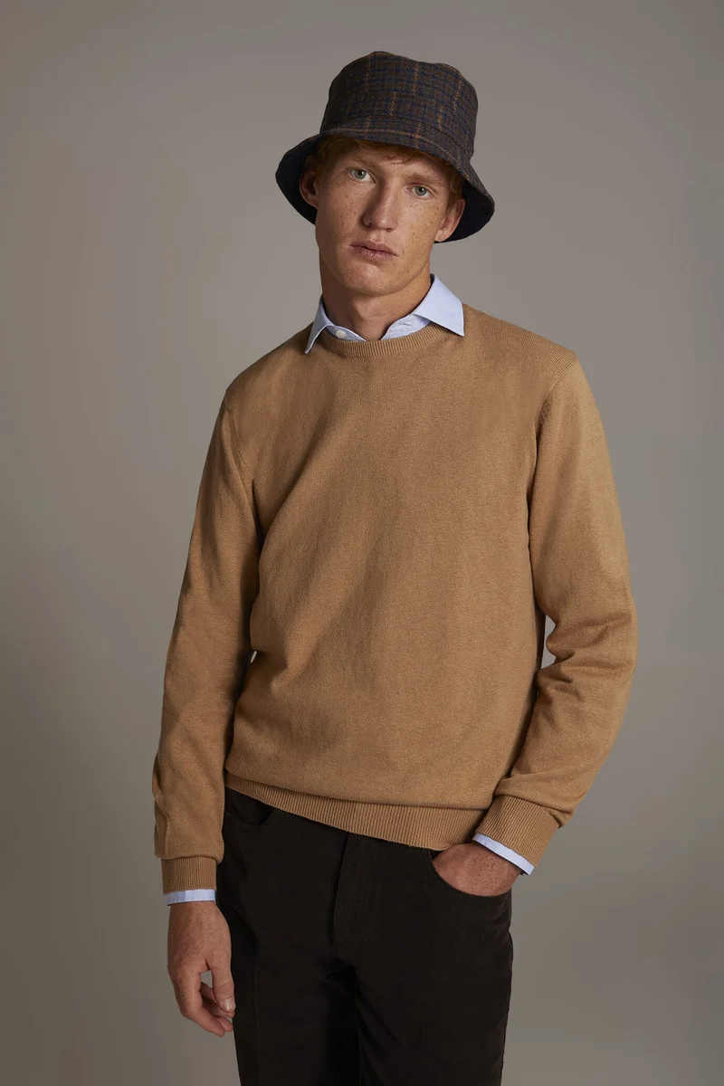 Wool blend round neck sweater - Camel
