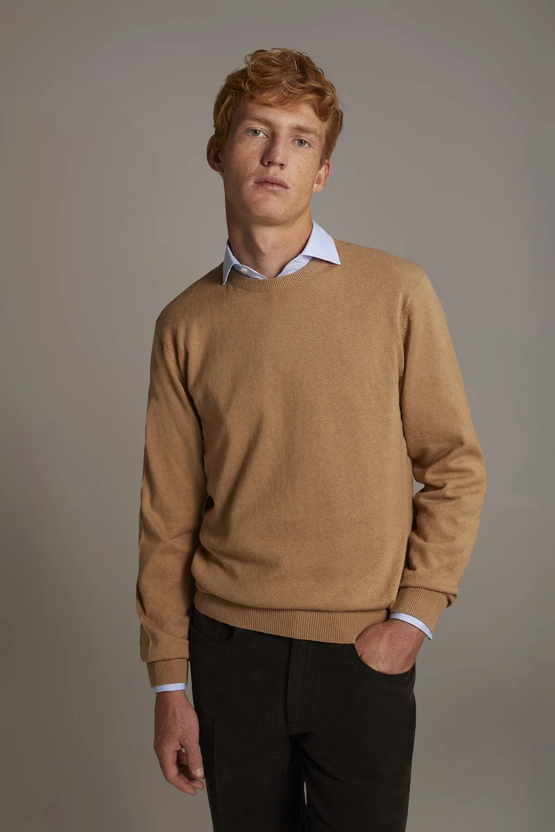 دوبل غانغر Wool blend round neck sweater - Camel