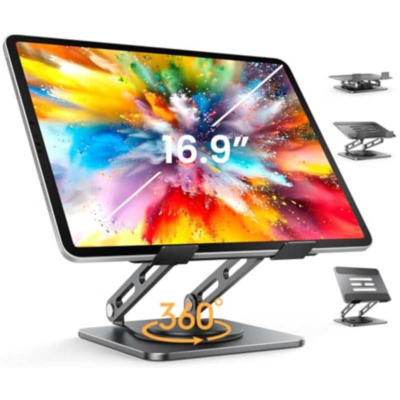 Adjustable Tablet Stand, 360 Rotating iPad Stand with Heavy-Duty Base, Tablet Holder Compatible with 4.7-16.9" Device, iPad Pro Air Mini, Kindle, Surface Tablet, Portable Monitors - Image 1