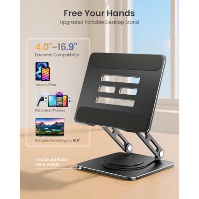 Adjustable Tablet Stand, 360 Rotating iPad Stand with Heavy-Duty Base, Tablet Holder Compatible with 4.7-16.9" Device, iPad Pro Air Mini, Kindle, Surface Tablet, Portable Monitors - Image 2