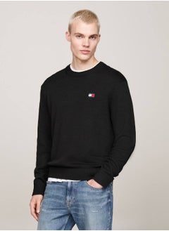 TOMMY JEANS Men's Tommy Badge Jumper With Wool, Black- Recycled Polyester  - Image 1