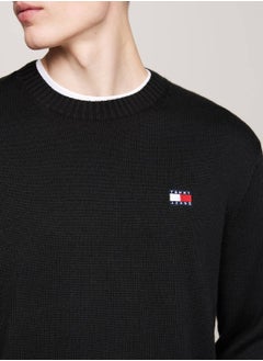 TOMMY JEANS Men's Tommy Badge Jumper With Wool, Black- Recycled Polyester  - Image 4