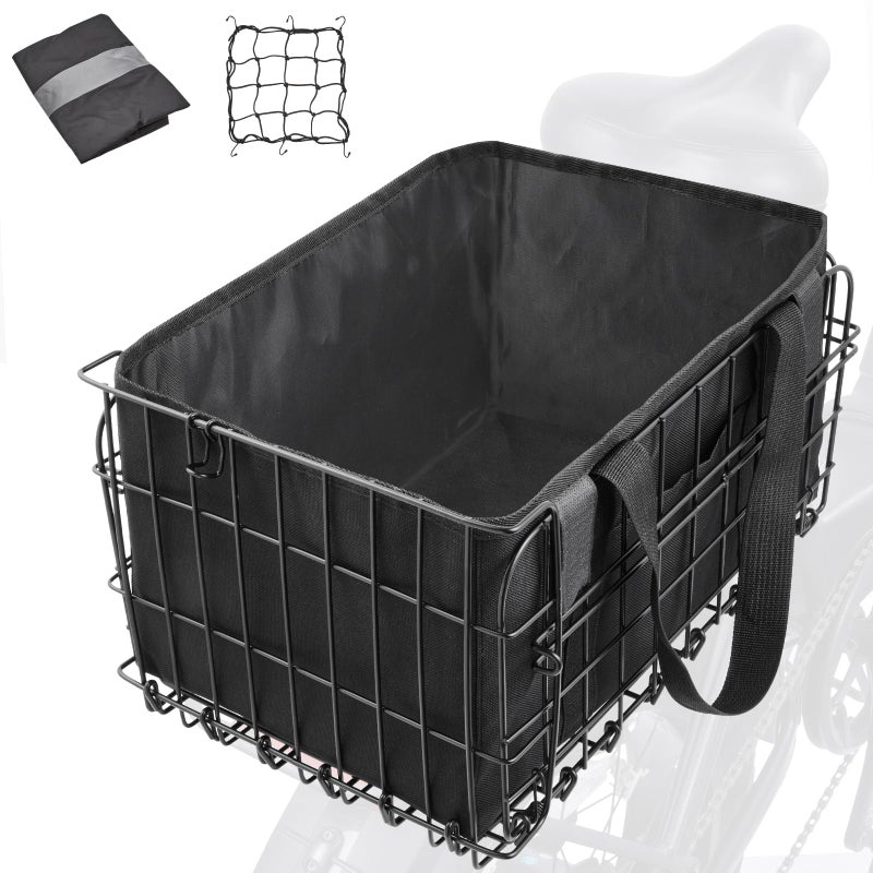 Zacro Bike Basket Rear Large Folding Metal Bicycle Ebike Basket, Quick Release Design for Adult Women/Men Carrying Dogs, Pets, Fruit & Grocery - Image 1